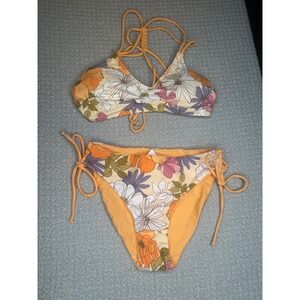 Cupshe Floral Print Bikini Swimsuit Set String Tie Strappy Bathing Suit S